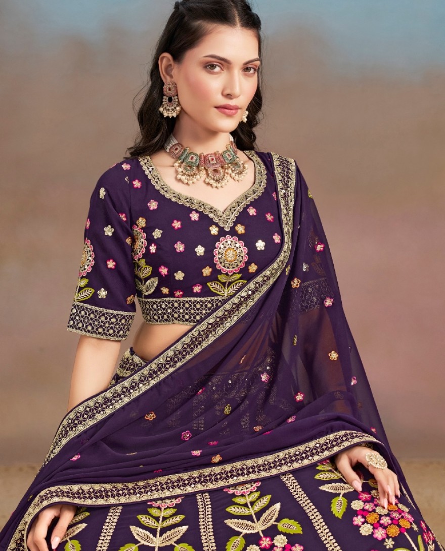 6008 - PURPLE MULTI COLOR THREADS WORK FESTIVE LEHENGA CHOLI